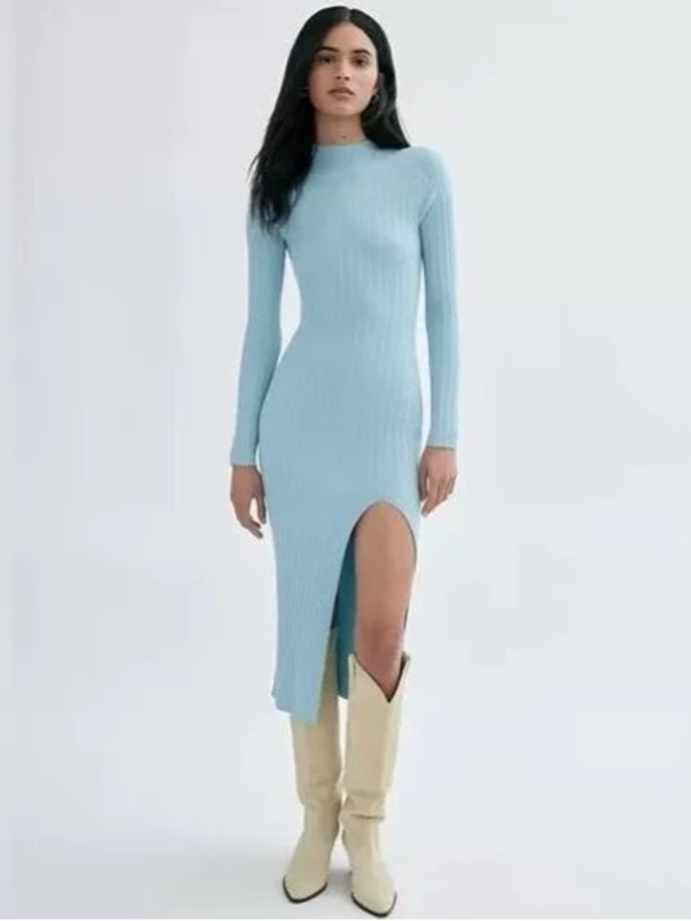 Wilfred Alchemy Ribbed Midi Dress with Side Slit (Dream blue)